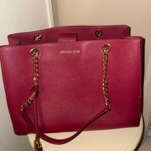Michael Kors Cherry Red Tote with Gold Accents